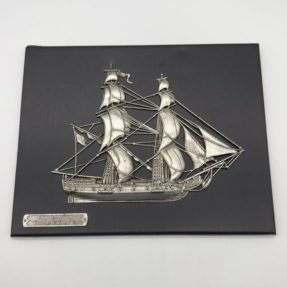 US Navy Bergantin 1778 ship Wall Plaque on Black Leather - Made In Spain #51621 - Picture 1 of 11